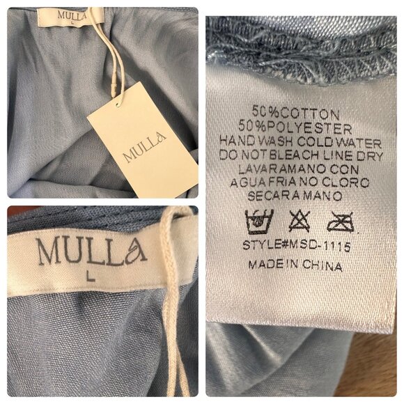 Mulla Fringe Tunic Dress Womens Large Blue Tassel Scoopback Tiered Hem Bohemian - Picture 5 of 14